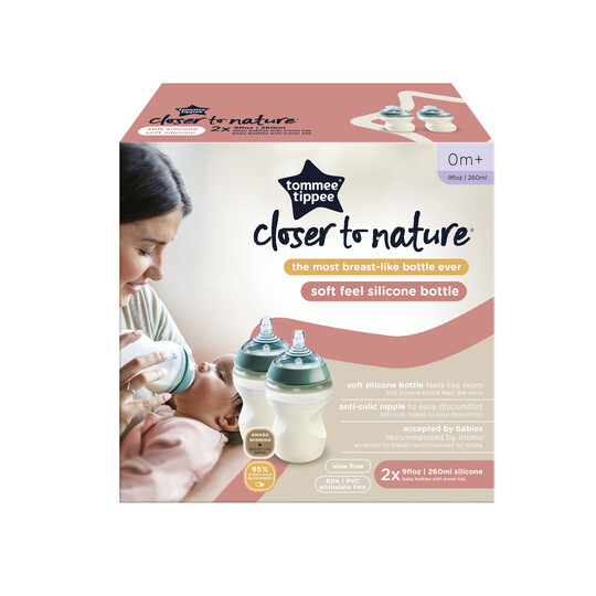 Tommee Tippee Closer to Nature Soft Feel Silicone Baby Bottles - 260ml, Pack of 2 image number 3
